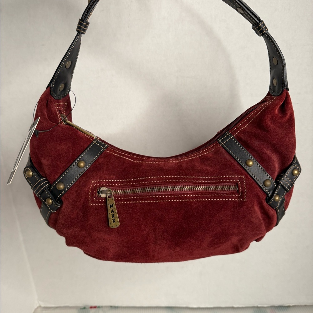 MAXX New York burgundy suede leather hobo shoulder bag